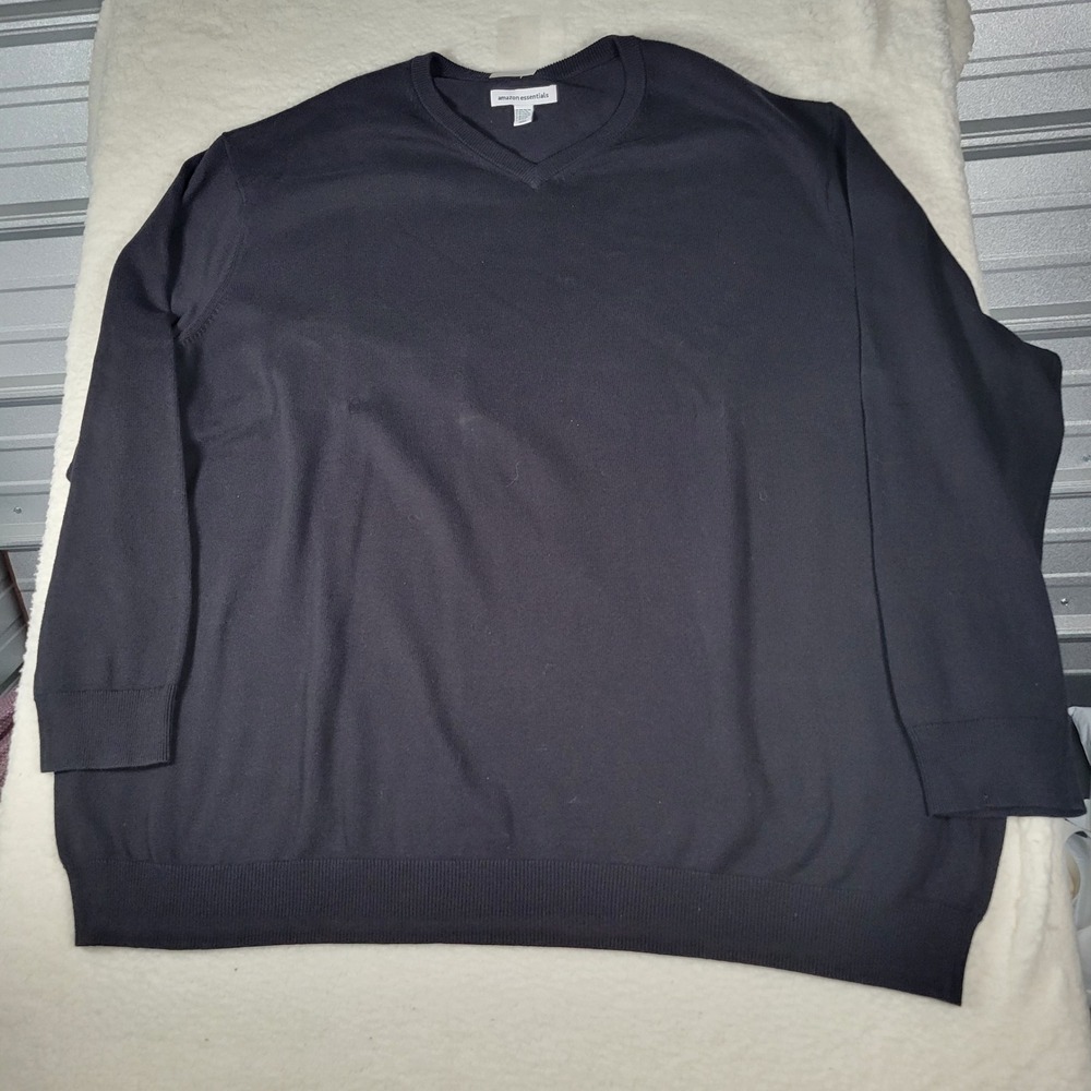 Amazon Essentials V-Neck Sweater Mens 6XLT Black Cotton Knit Pullover Big Tall‎